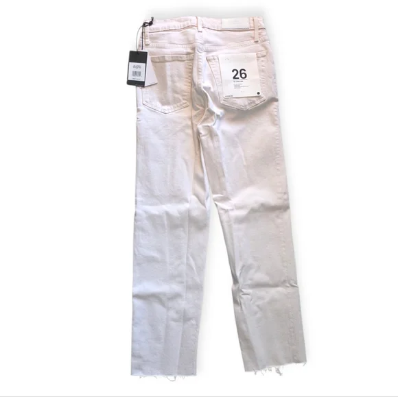 NWT Slim Straight Ankle Jeans Raw Edge Re/Done 70s Stovepipe Buttonfly White 26 - Picture 7 of 7